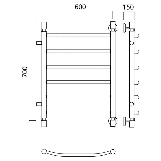 Полотенцесушитель водяной Роснерж Дуга L104001 70x60 с боковым подключением 600 фото 2