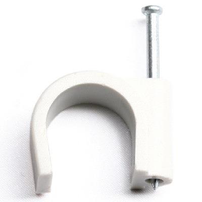 Скоба пластиковая с гвоздем, цвет белый, д.13 - 14мм фото 1