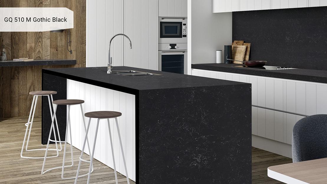 Кварцевый камень Grandex quartz «GQ 510M Gothic Black» ОПТ фото 2