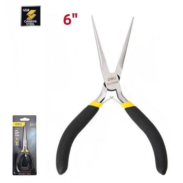 Мини-тонкогубцы удлиненные Deli DL103006 150мм, прорезиненная рукоять фото 1