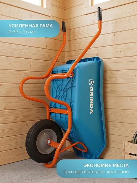 GRINDA GP-21, ударопрочный пластиковый кузов, 110 л, 180 кг, одноколесная, пневматическое колесо, тачка садовая PROLine (422408) фото 5