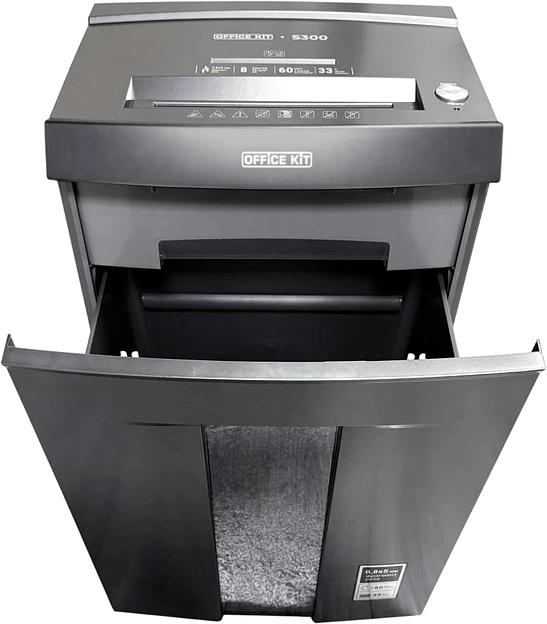 Шредер Office Kit S300 0,8x5 черный (секр.P-7) фрагменты 8лист. 33лтр. пл.карты CD фото 5