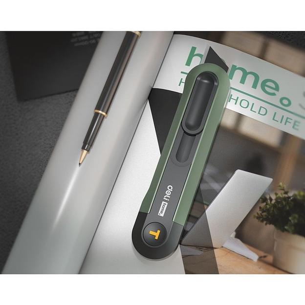 Нож Deli Технический нож "Home Series Green" Deli HT4008L Т-образное лезвие с механизмом автоматического возврата, эксклюзивный дизайн, корпус из высококачественного софттач пластика фото 4