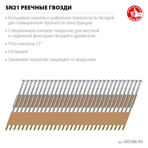ЗУБР SN21 90 х 3.1 мм, реечные гвозди рифленые оцинкованные, 2010 шт(305396-90) фото 3