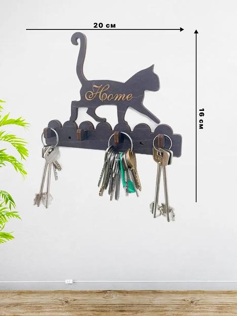 Ключница деревянная настенная SCHcom «Кошка» 20х16 см, эбеновое дерево фото 3