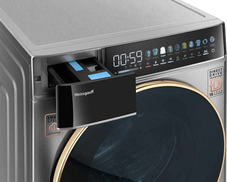 Стиральная машина Weissgauff WMD 58411 Direct Drive Inverter Premium Steam Stee загр.фронтальная макс.:11кг (с сушкой) нержавеющая сталь фото 9