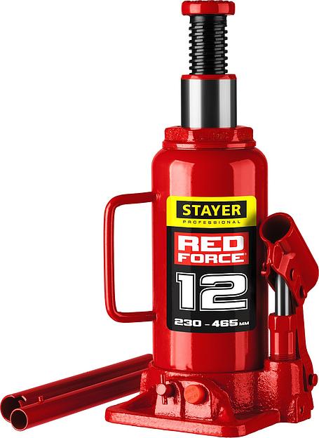 STAYER RED FORCE, 12 т, 230 - 465 мм, бутылочный гидравлический домкрат, Professional (43160-12) фото 1