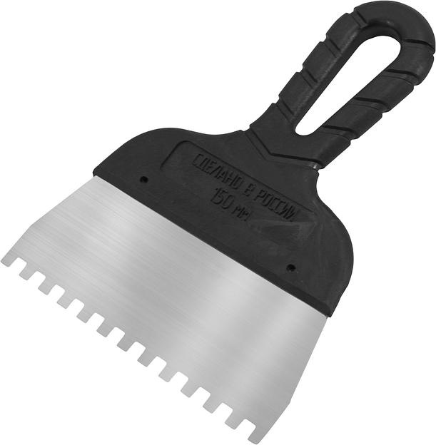 Шпатель зубчатый DECOR 150мм, зуб 8*8 мм, пластиковая ручка, нержавеющая сталь фото 1