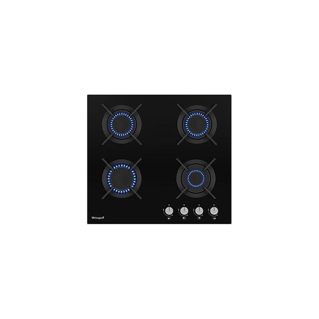 Газовая варочная панель WEISSGAUFF HG 640 BGV, 4 конфорки, закаленное стекло, черный фото 1