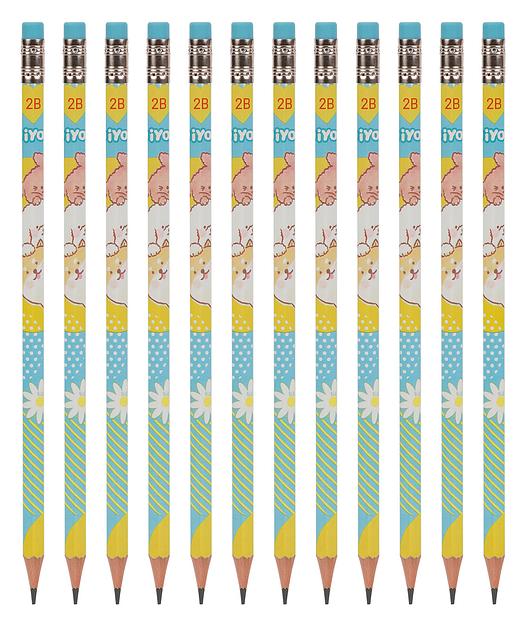 Карандаш чернографит. Deli MiYou EC012-2B 2B шестигран. ластик корпус ассорти коробка картонная (12шт) фото 4