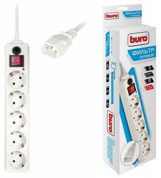 Сетевой фильтр Buro 500SH-1.8-UPS-W 1.8м (5 розеток) белый (коробка) фото 1