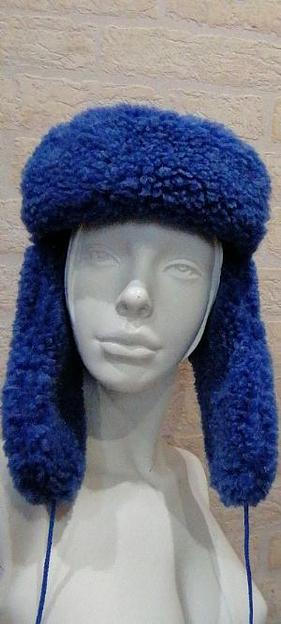 Шапка-ушанка женская из экомеха, василёк ОПТ фото 1