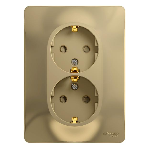 GLOSSA Розетка двойная с заземлением со шторками в сборе титан фото 1