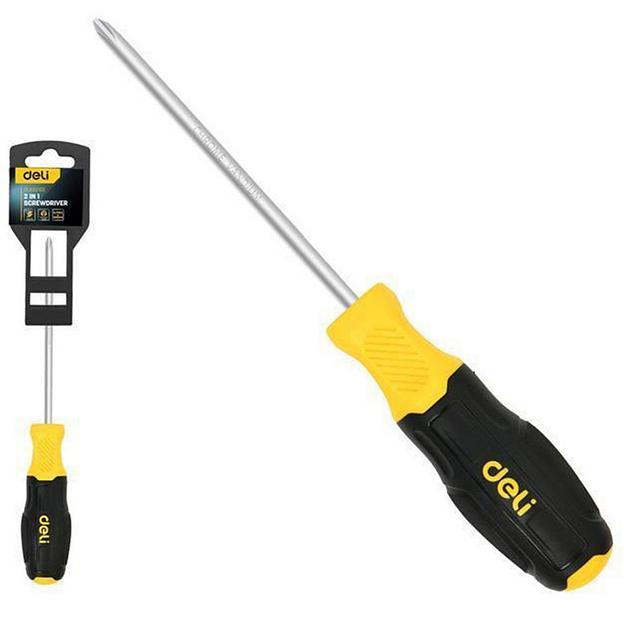 Двухсторонняя отвертка Deli DL632102 PH2+SL6, сталь Cr-V, общая длина хвостовика 135мм, двухкомпонентная прорезиненная рукоять фото 1