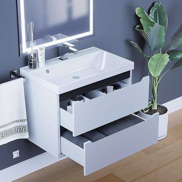 Тумба с раковиной для ванной Uperwood Tanos 70 см, подвесная, матовая, белая/графит фото 3