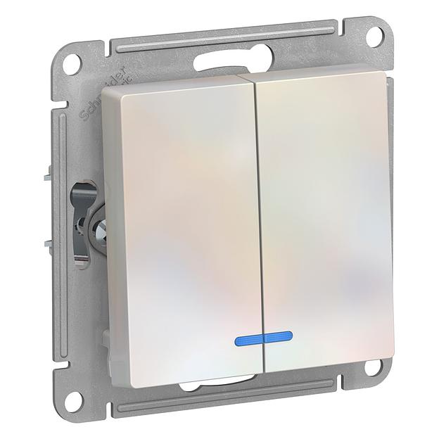 Systeme electric ATN000453 ATLASDESIGN 2-клавишный ВЫКЛЮЧАТЕЛЬ с подсветкой, сх.5а, 10АХ, механизм, ЖЕМЧУГ фото 1