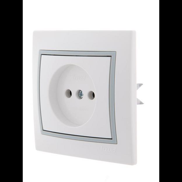 Розетка 1-м СП Mira 16А IP20 без заземл. с сер. вставкой керамика бел. LEZARD 701-0215-121 фото 2