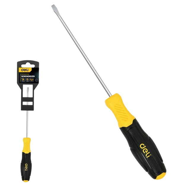 Шлицевая отвертка Deli DL6361251N 6х125мм сталь Cr-V, двухкомпонентная прорезиненная рукоять фото 1