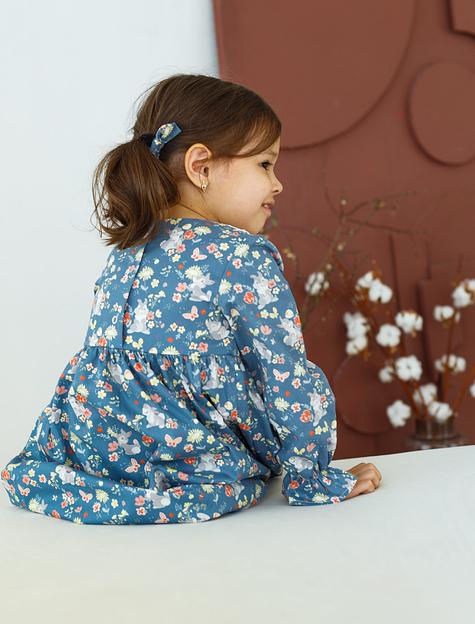 Платье MINI DI «Риана» зайцы с цветочками на синем, арт.160/890 ОПТ фото 4