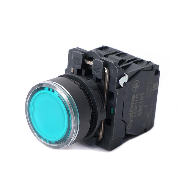 Кнопка SB5 с подсветкой в сборе модульная 22мм зеленая пластик 24ВDC 1НО+1НЗ фото 1