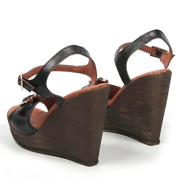 Босоножки женские из натуральной кожи на танкетке р-р.34, арт.МТ444 чёрный ОПТ фото 5