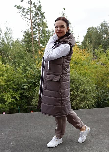 Жилет «LadyDi» удлиненный на молнии с капюшоном опт фото 3