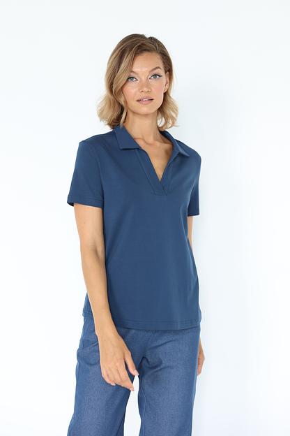 Футболка с воротом и V-вырезом, синий, опт фото 2