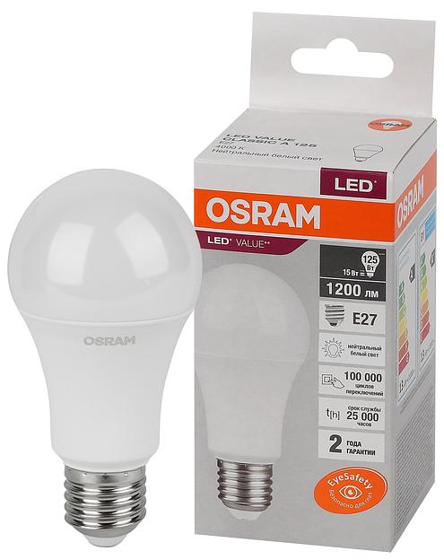 Лампа светодиодная LED 15 Вт E27 4000К 1200Лм груша 220 В (замена 125Вт) OSRAM фото 1