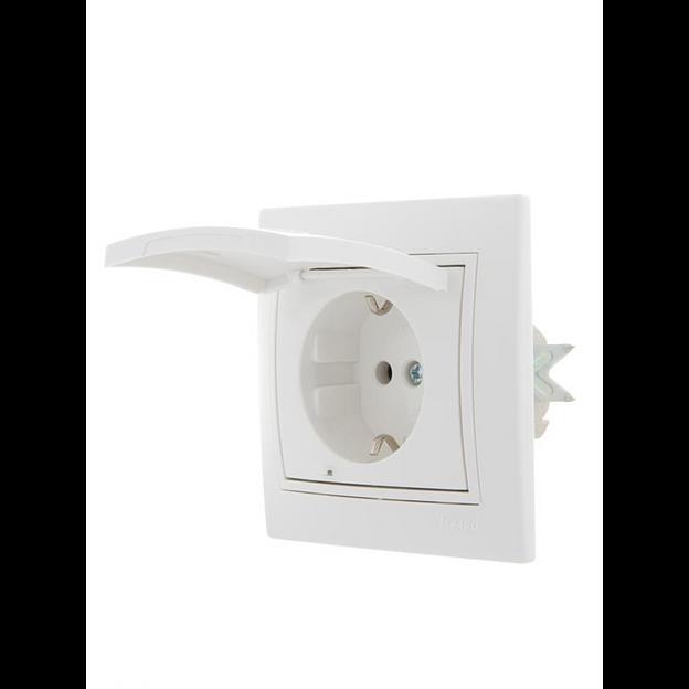 Розетка 1-м СП Mira 16А IP20 с заземл. с защ. крышкой с бел. вставкой керамика бел. LEZARD 701-0202- фото 2