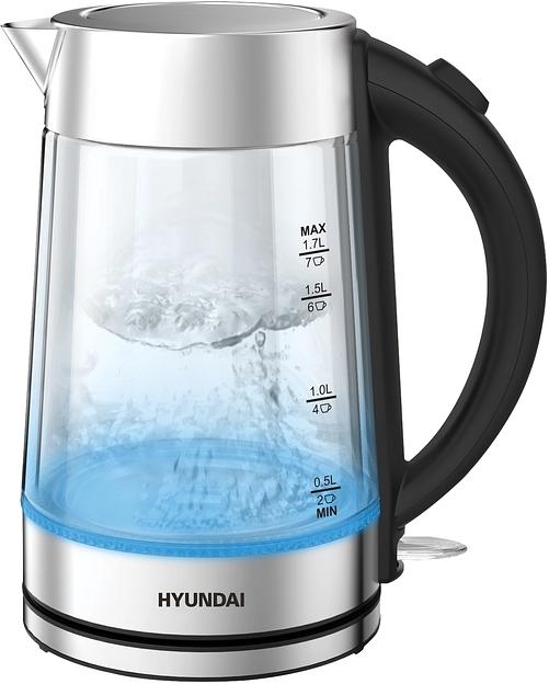 Чайник электрический Hyundai HYK-G7405 1.7л. 2200Вт черный/серебристый корпус: стекло фото 1