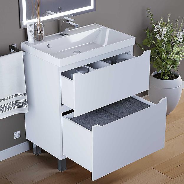 Тумба под раковину для ванной Uperwood Tanos, 70 см, напольная, белая, 2 ящика фото 2