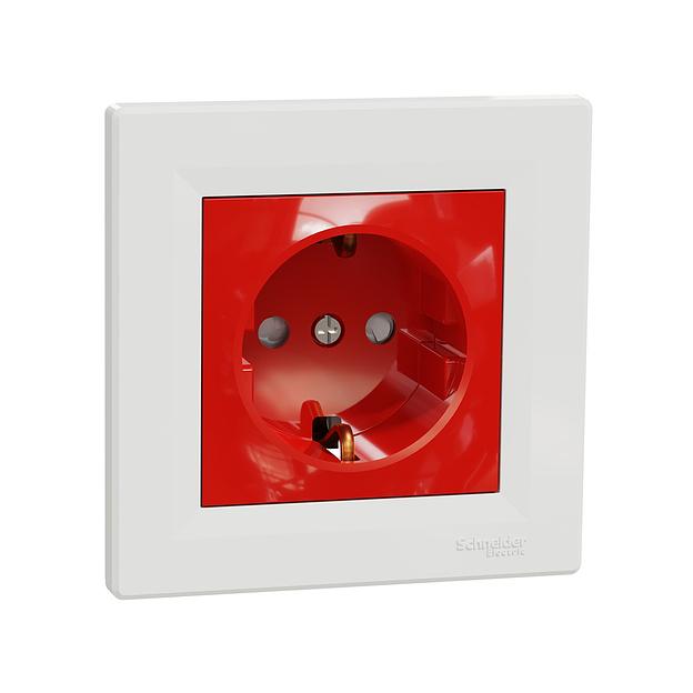 Розетка с заземлением со шторками SE EPH2900521 Asfora 16А в сборе винт. клеммы белый+красный EPH2900521 фото 1