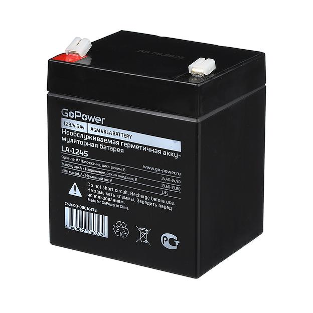 Аккумулятор свинцово-кислотный GoPower LA-1245 12V 4.5Ah (1/10) Аккумулятор свинцово-кислотный GoPower LA-1245 (00-00016675) фото 2