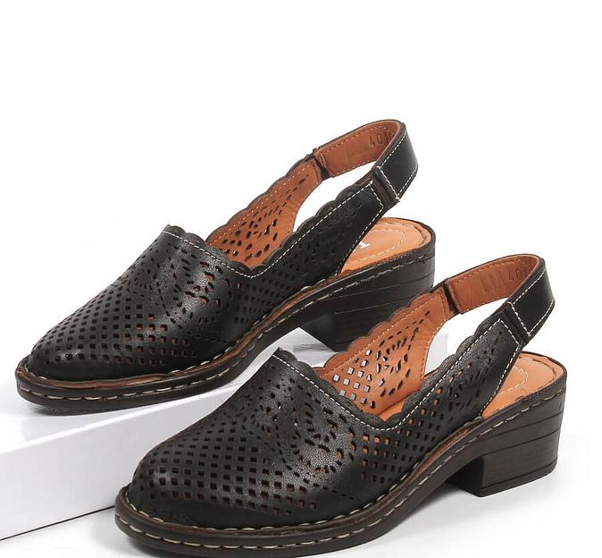 Босоножки женские из натуральной кожи на каблуке, арт.2023-23 чёрный ОПТ фото 7