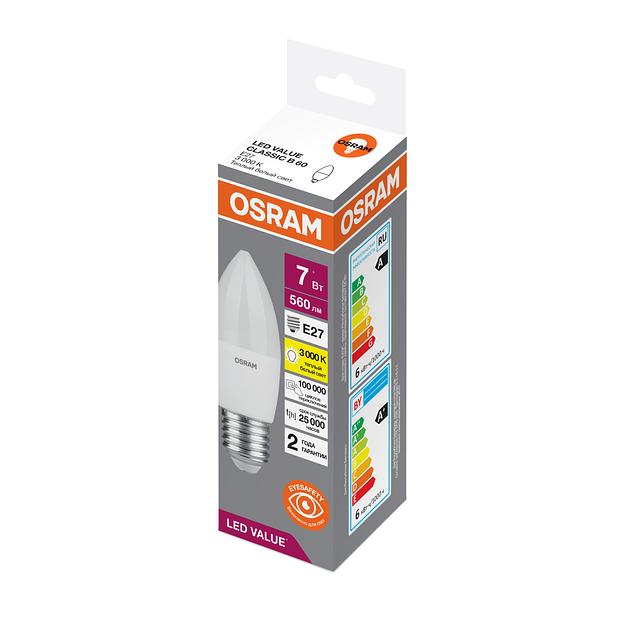 Лампа светодиодная LED 7 Вт E27 3000К 560Лм свеча 220 В (замена 60Вт) OSRAM фото 3