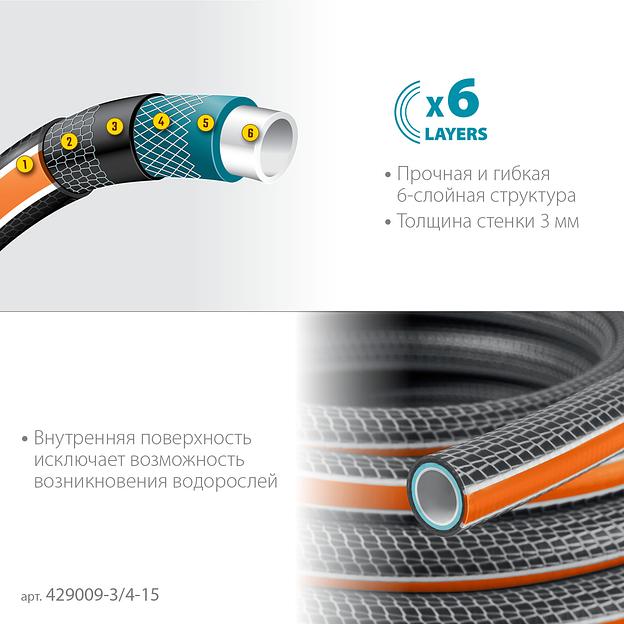 GRINDA ULTRA 6, 3/4″, 15 м, 25 атм, шестислойный, двойное армирование, поливочный шланг, PROLine (429009-3/4-15 фото 5