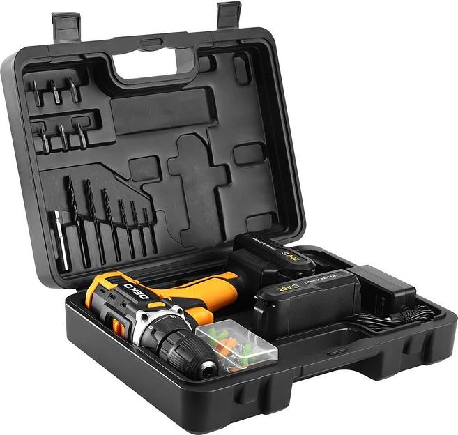 Аккумуляторная дрель-шуруповерт DEKO Banger 20V ONE + в кейсе + набор 63 инструмента для дома, 20В, 2х1.5Ач [083-1043] фото 2