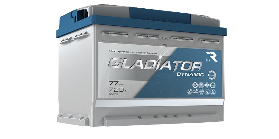 Аккумулятор Gladiator Dynamic 77 А/ч, прямой полярности, конус, GDY7710 ОПТ фото 1