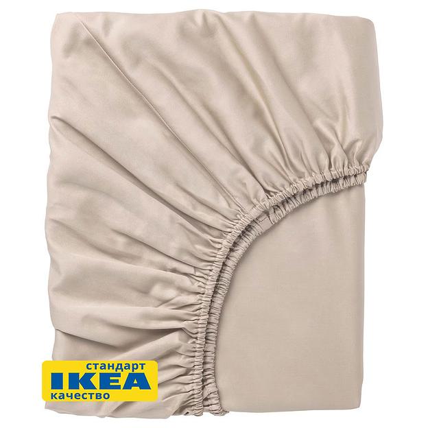 Простыня на резинке НАТЕСМИО (ИКЕА НАТТЭСМИН) 90x200, светло-бежевый, сатин KL-60442745 фото 1
