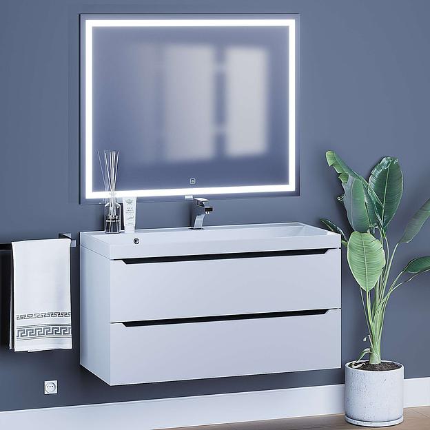 Тумба с раковиной для ванной Uperwood Tanos 100 см, подвесная, матовая, белая/графит фото 5