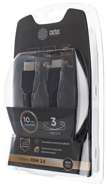 Кабель аудио-видео Cactus CS-HDMI.2-3 HDMI (m)/HDMI (m) 3м. Позолоченные контакты черный фото 3