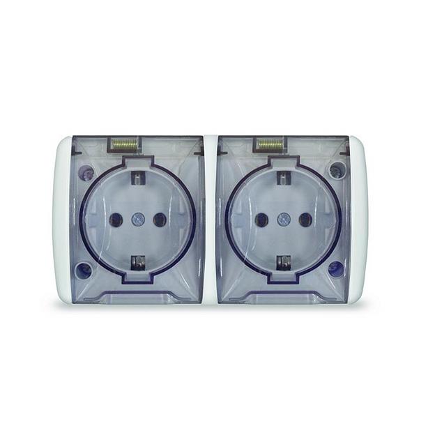 Розетка 2-м ОП Клио 16А IP44 с заземл. с прозр. крышкой бел. UNIVersal К2232 фото 1