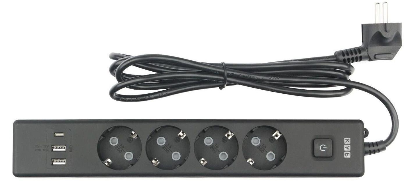 PowerCube Бытовой удлинитель (PC-7B-2M) 4р с/з вык.,3USB, 3500 Вт, 16А, 1.9 м, 3*1,0 (черный) {22313} фото 1