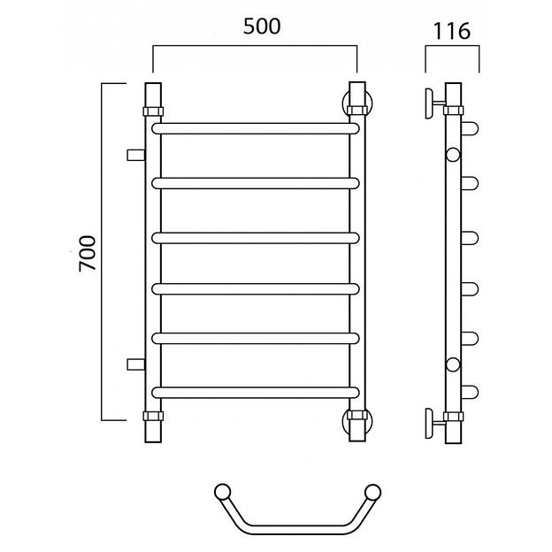 Полотенцесушитель водяной Роснерж Трапеция L108001 70x50 с боковым подключением 500 фото 2
