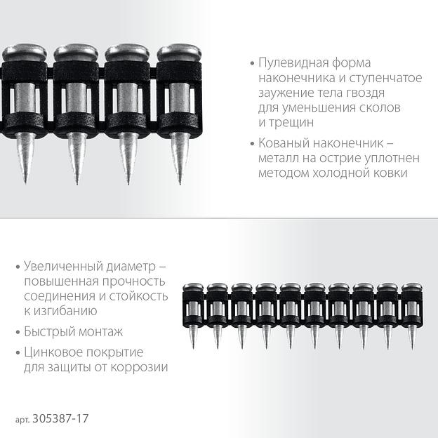 ЗУБР CN усиленные 17 х 3.05 мм, гвозди по бетону оцинкованные, 1000 шт (305387-17) фото 4