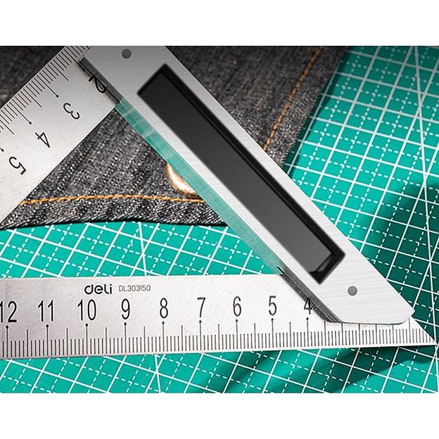 Измерительный и разметочный инструмент Deli Треугольная линейка стальная Deli DL303150 150мм, нержавеющая сталь + алюминиевое основание фото 4