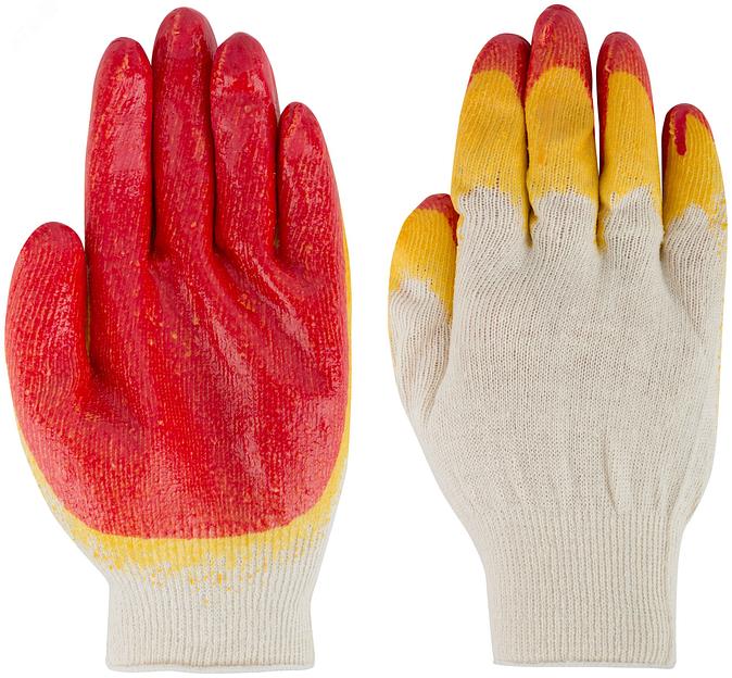 Перчатки вязаные х/б с двойной латексной заливкой наладонника фото 3