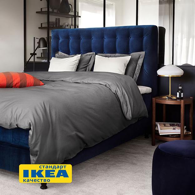 Пододеяльник евро, 2 наволочки ЛЮТЕСМИО (ИКЕА ЛЮКТЭСМИН) 200x200/50x70, темно-серый, сатин KL-90442536 фото 1