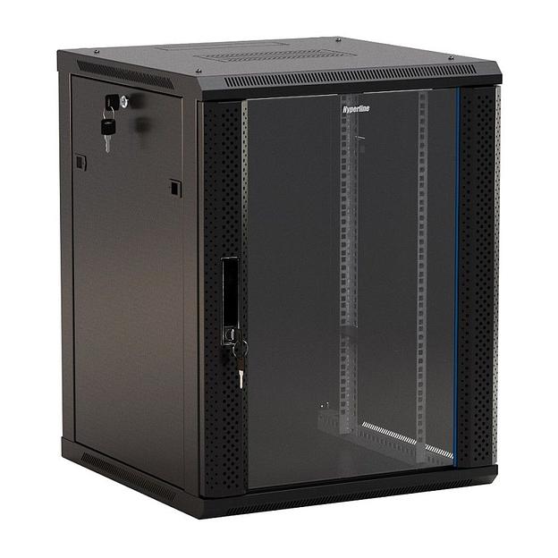 Шкаф серверный Hyperline (TWB-0666-GP-RAL9004) настенный 6U 600x600мм пер.дв.стекл 2 бок.пан. 60кг черный IP20 сталь фото 4