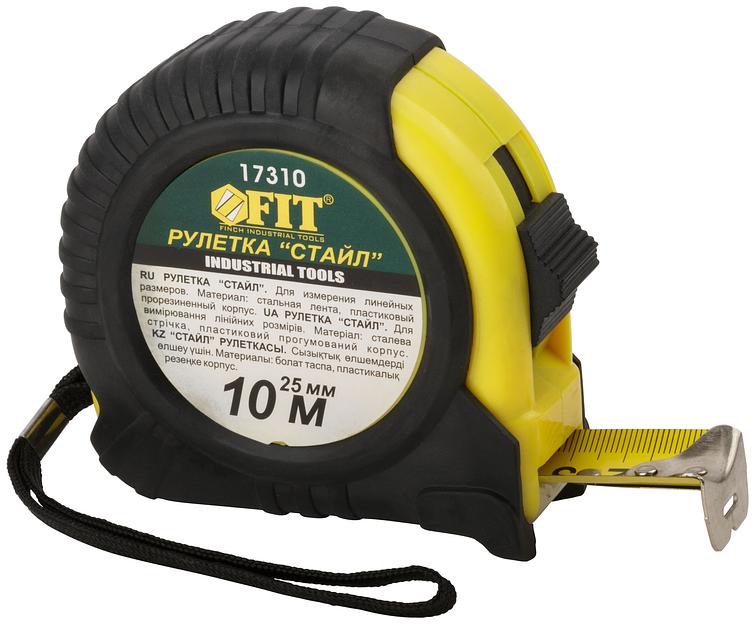 Рулетка Профи, прорезиненный корпус ''Стайл'' 10 м x 25 мм фото 1